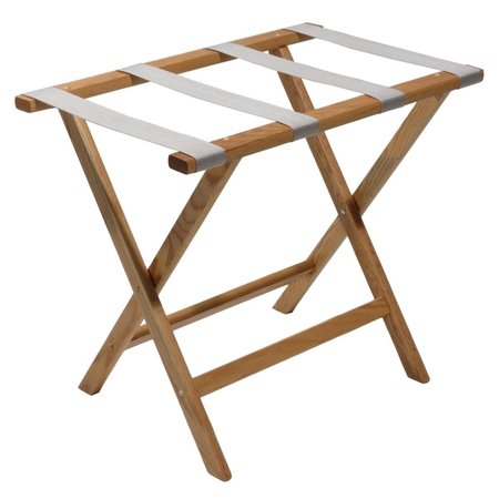 WOODEN MALLET Deluxe Straight Leg Luggage Rack with Silver Straps Light Oak LR-LOSVR